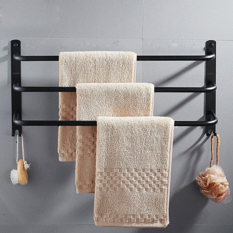 Creative Black Paint Towel Rack Toilet Silver Mirror Three-layer Towel Bar 40/50/60cm Towel Rack Bathroom Hardware Kit