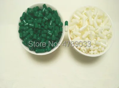 Free Shipping 0# 1000pcs Green-White Colored Hard Gelatin Empty Capsules, Hollow Gelatin Capsules,Separated Capsules