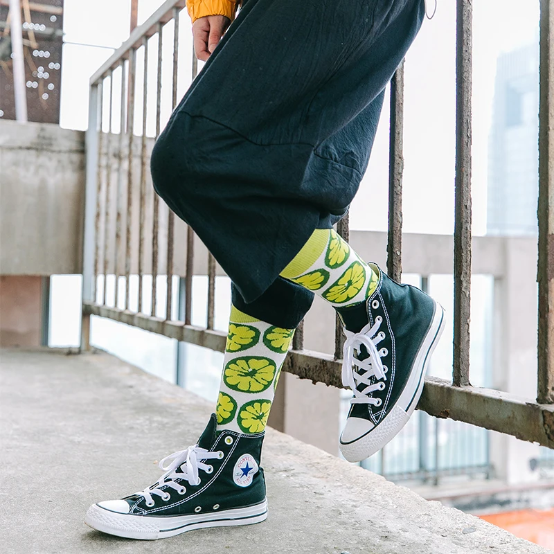 Men Socks Funny Cartoon Dog Shark Pumpkin Cactus Stripe Geometric Lattice Colorful Harajuku Street Happy Hip-hop Cotton Sock