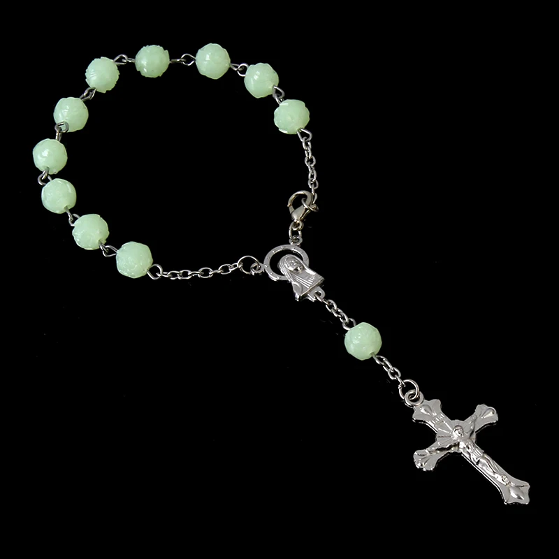 Cadena de Rosario luminosa, Rosario de amor, pulsera de perlas de imitación, comunión para niños, bautismo de bebé, patrón de rosa favorable