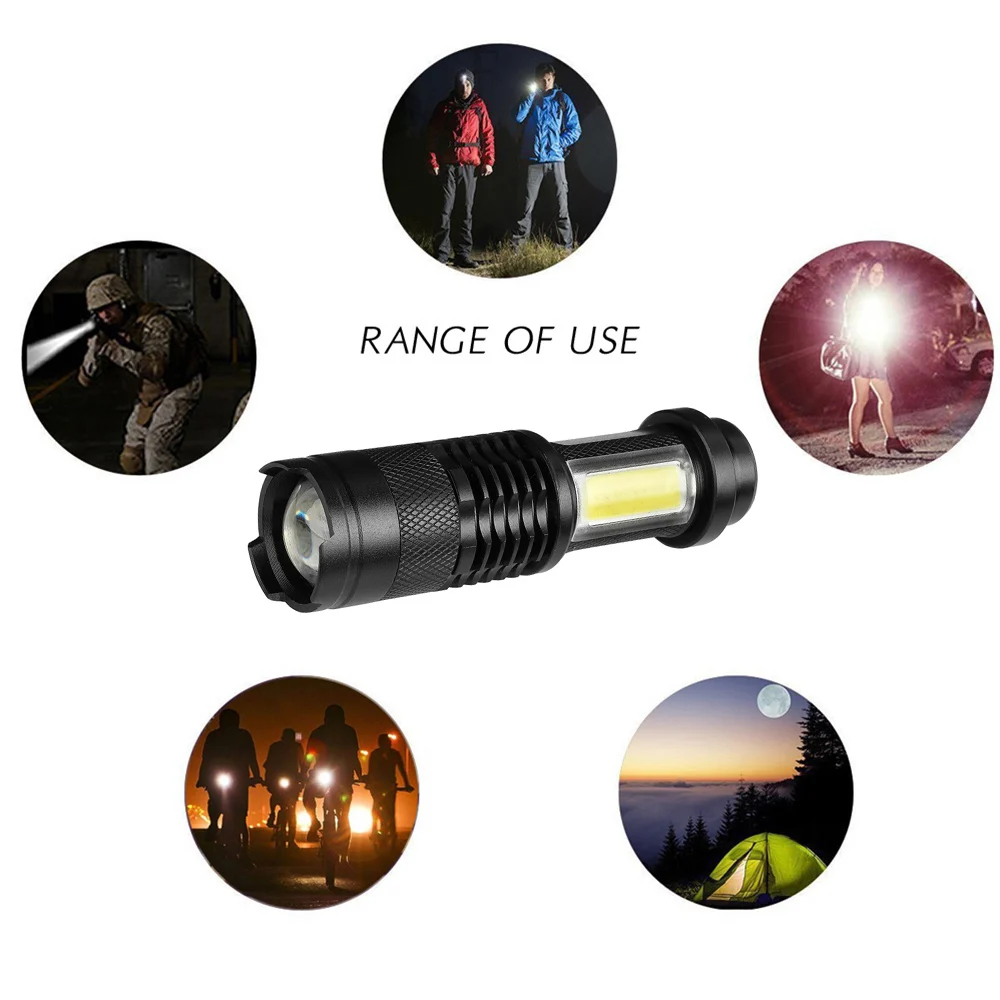 Q5 COB LED Flashlight 3800Lumens Ultra Bright Zoomable Mini Flashlight Torch Focus Light for Camping Cycling Lighting