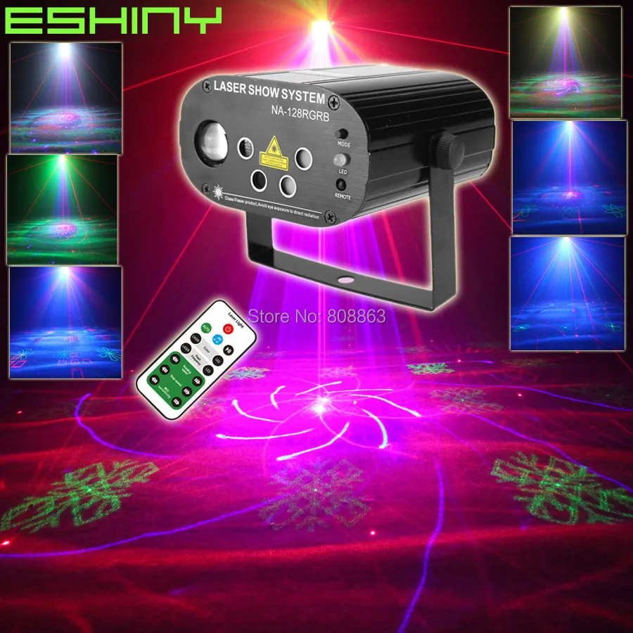 ESHINY MINI 5 Lens Remote RGB Laser 128 Patterns Projector LED Club Party Bar DJ Holiday Xmas Dance Stage Effect Light N85T251