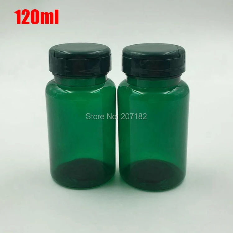 100pcs 120ml Green Color PET Health Care Bottles, Plastic Bottles, Pills Bottles, Capsules Containers with Flip Caps 120cc