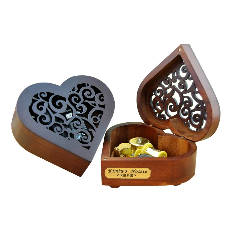 Totoro Music Box,Creative Hollow Cover 18-Note Gold Movement Wind-up Heart Wooden Musical Box with Gift Box,Play the Wind Forest