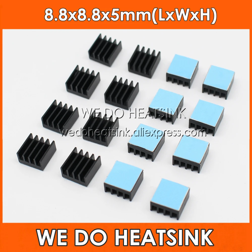 

WE DO HEATSINK Black Aluminum Heatsink 8.8x8.8x5mm Cooler Radiator With 3M 8810 Thermally Conductive Adhesive Tapes