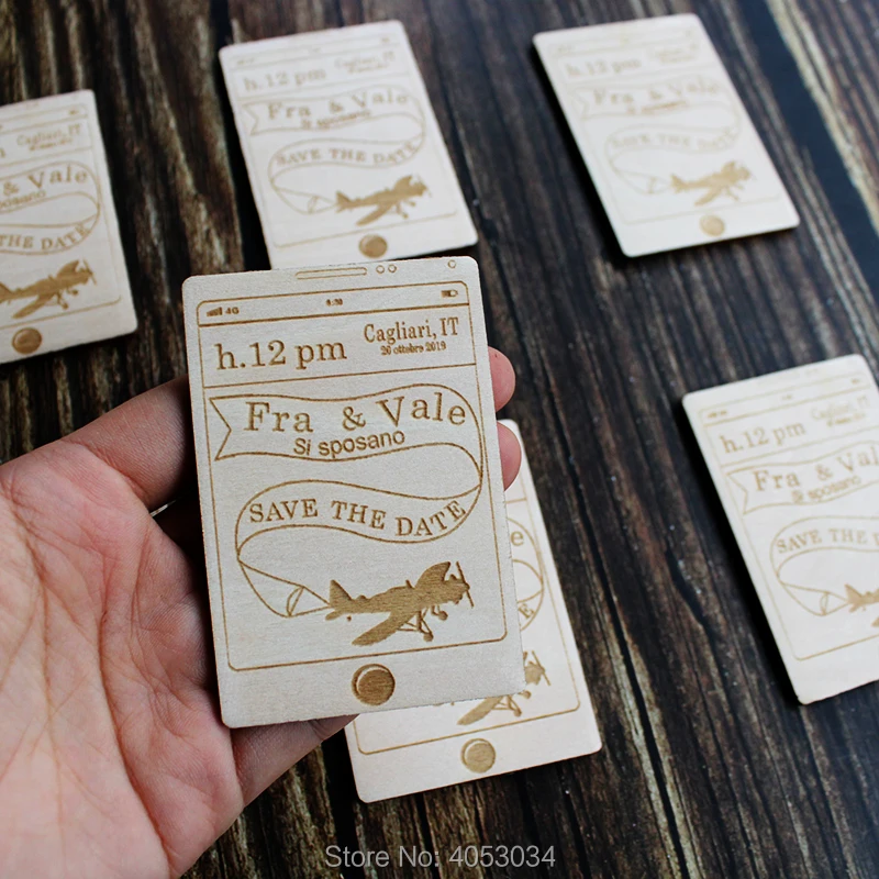 

Save The Date Wooden Smartphone Mobile I-phone Airplane Fridge Magnet Engraved Wedding Gift invitation