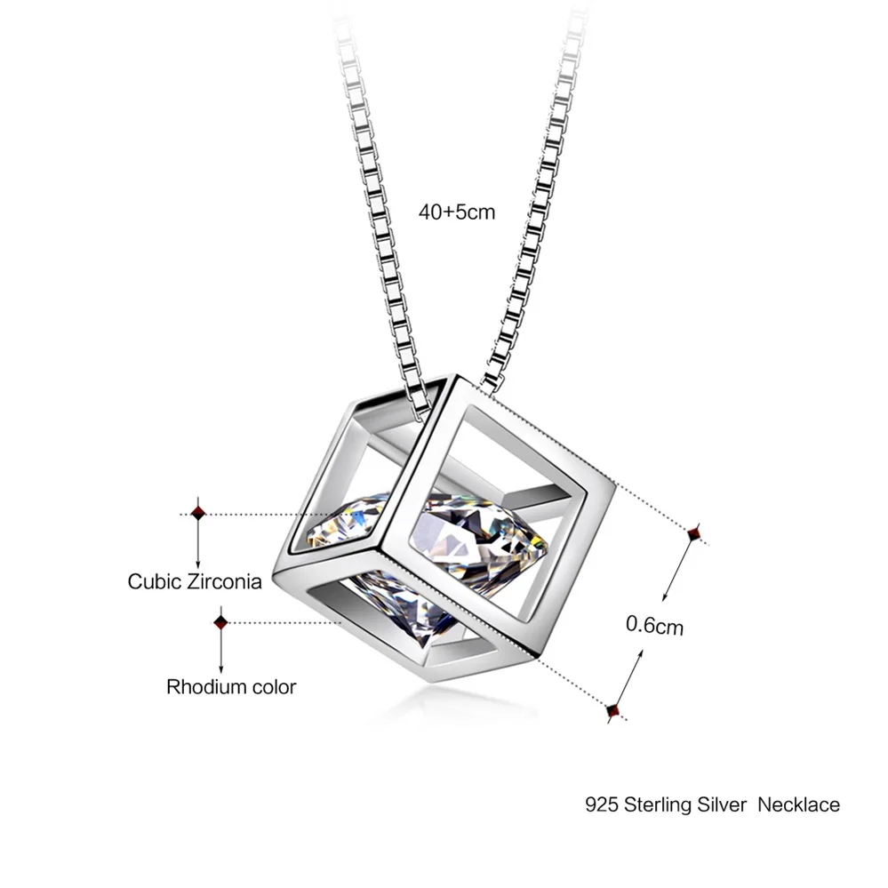 DreamCarnival 1989 Hot Selling Collar Mujer Elegant Crystal CZ Cube Design Sterling Silver Jewelry 925 Pendant Women V00408H