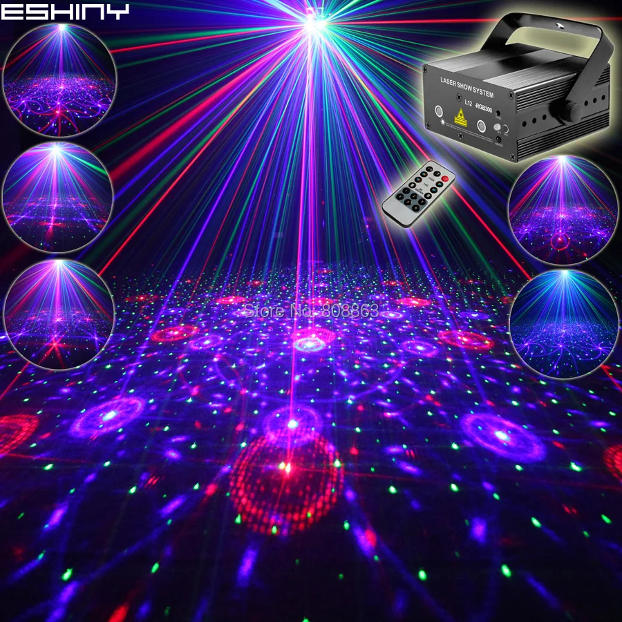 ESHINY Mini RGB Laser 24 Pattern Projector Red Green Blue Club Family House Party Bar DJ Disco Xmas Lighting Stage Light T69N75