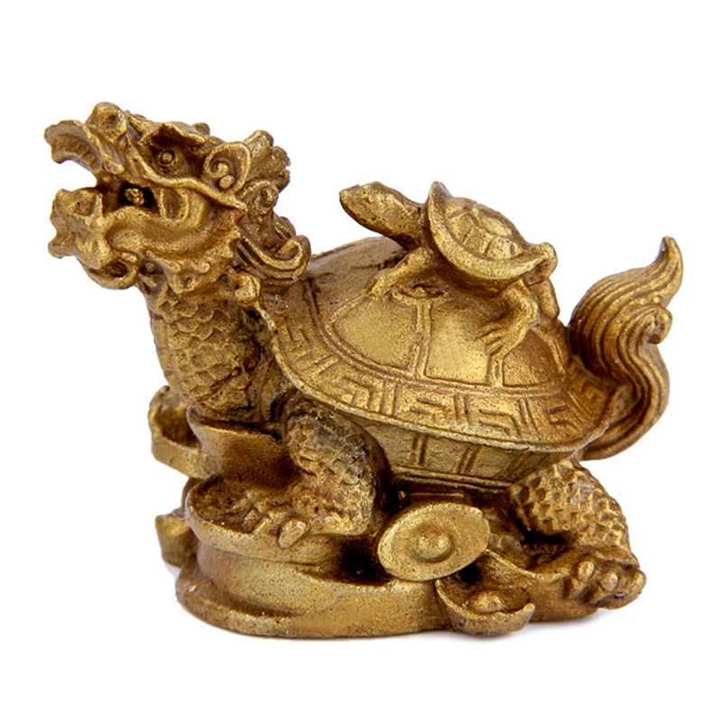 

New Brass Feng Shui Dragon Turtle Tortoise Statue Coin Money Wealth Luck Figurine