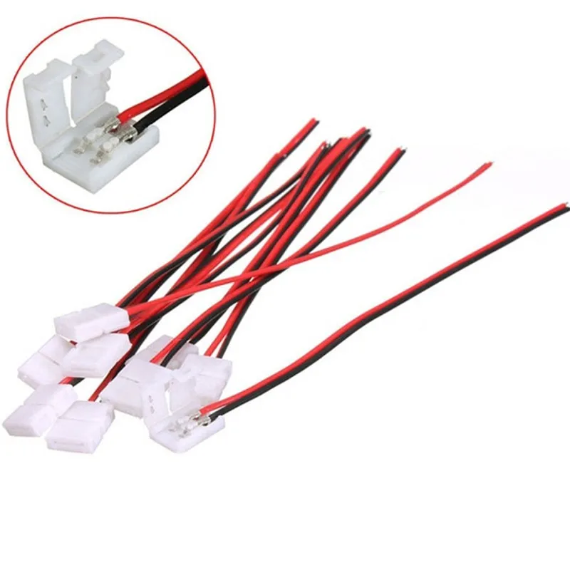 5pcs/lot LED Strip Connector 2pin 10mm 8mm two end one end with Wire Free Welding Connector No Need Soldering