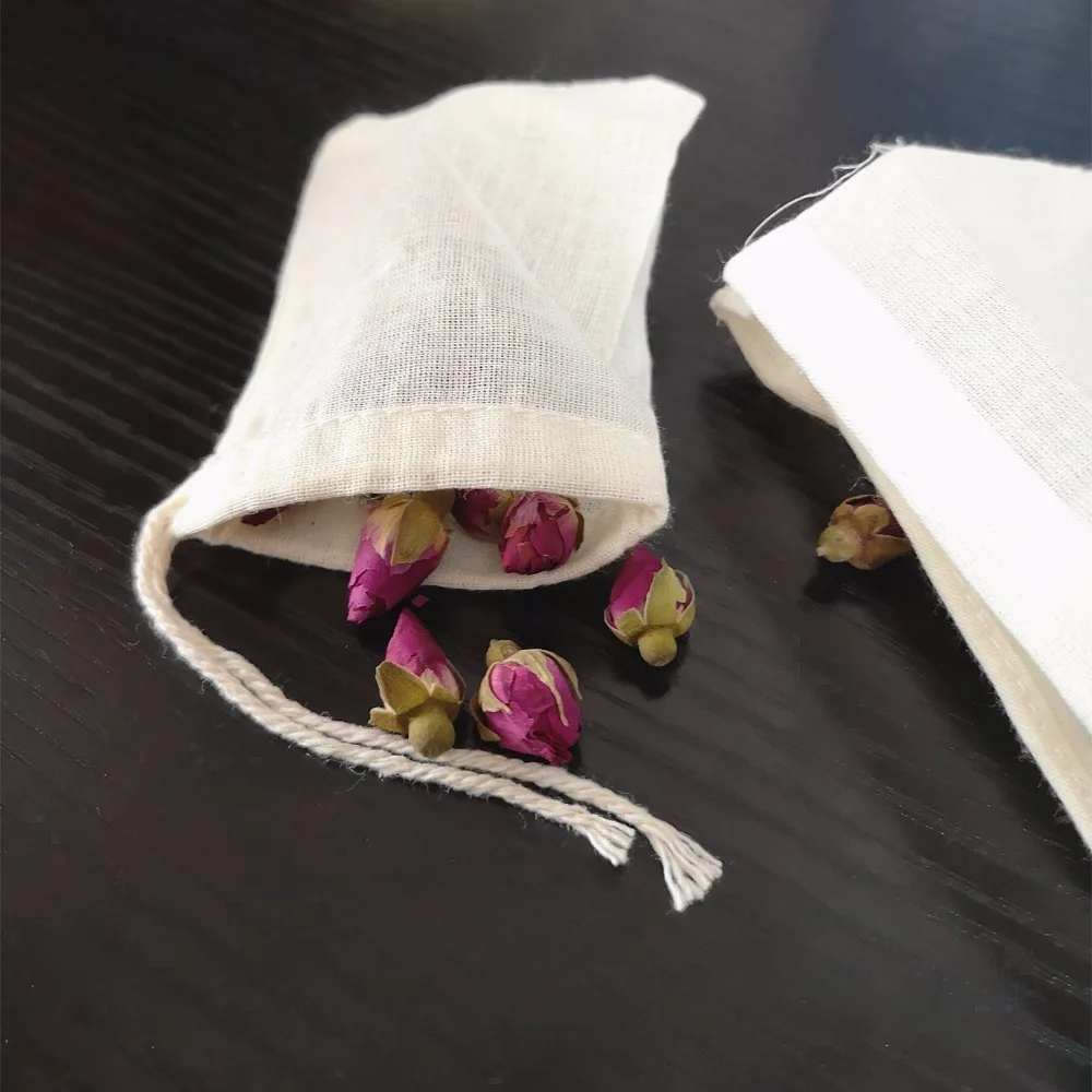 Felicoalice Cotton Tea Coffee Reuseable Drawstring Bags Strainer Filter Bag For Nut Milk Tea Fruit Juice