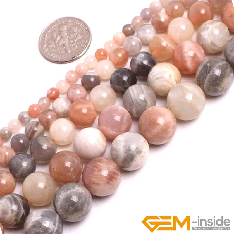 Natural Multicolor Sunstone Round Beads For Jewelry Making Strand 15\