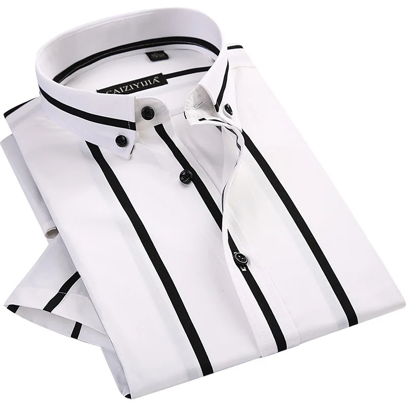 Summer Fashion Men Shirt Cotton Striped Short Sleeve Casual Shirts Button Down Collar Slim Fit Classic Clothing