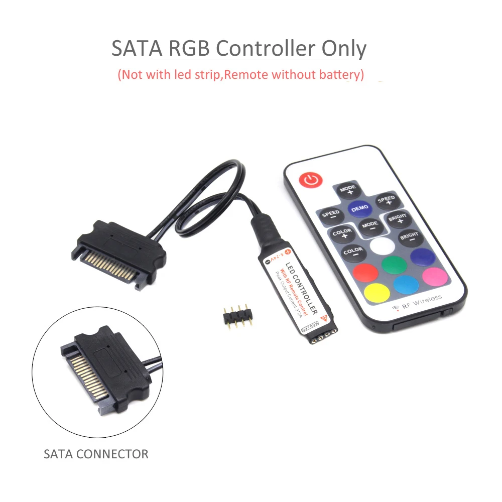 DC12V SATA RGB Controller Mini RF17 Keys Remote Wireless Large 4 Pin RGB Controller for PC Computer Case 5050 LED Strip Lighting