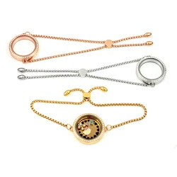 Carvort Twist Waterproof Floating Charms Glass Locket with Crystals Bracelet 316L Stainless Steel Pendant with Adjustable Chain