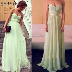 YNQNFS B26 Custom Made New Multi Color Chiffon Sweetheart Ruched Top Long Party Gown Sage Green Bridesmaid Dresses 2019