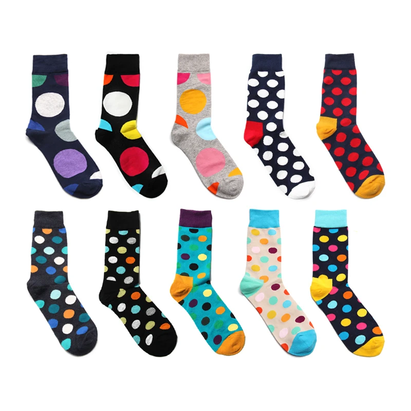 

Men Socks Funny Round Wave Point Colorful Stitching Harajuku Happy Skate Korea Street Male Hip Hop Vintage Casual Cotton Socks