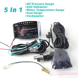 Universal 5 In 1 12v/24v Truck Car LCD Digital Oil Pressure Gauge Volt Voltmeter Water Temperature Fuel Gauge Tachometer
