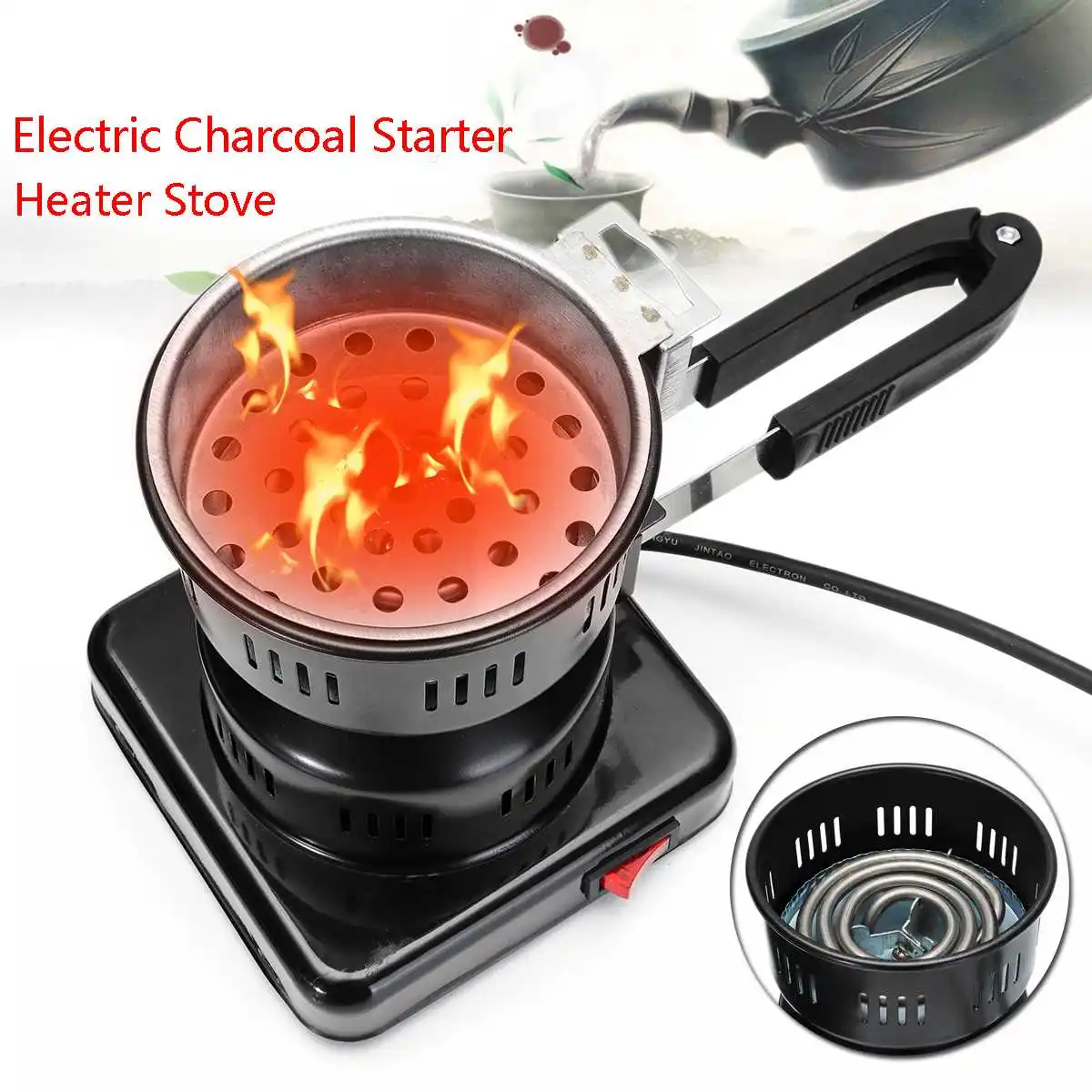 650W 220V 50-60Hz EU plug Electric Charcoal Starter Heat Stove Coal-Hookah Shisha Burner Removable Handle Black Stainless Steel