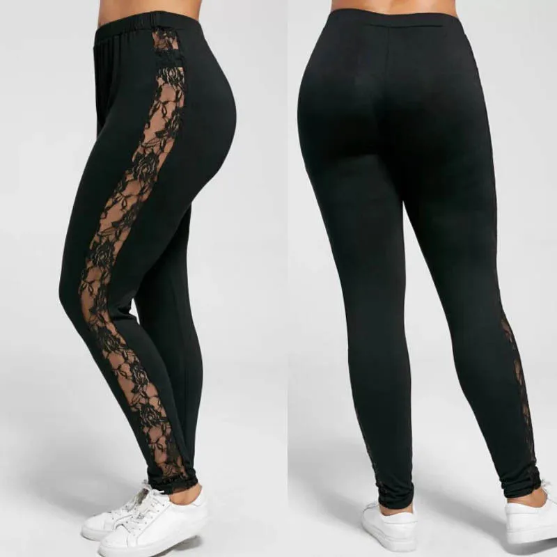 Plus Kích Thước Phối Ren Chân Váy Ren Mùa Xuân 2019 Mùa Hè Skinny Quần Leggin Nữ Quần Bút Chì Quần Quần Legging Màu Đen Size Lớn 3XL