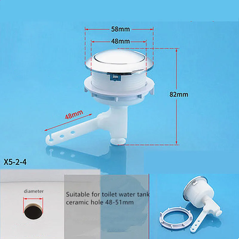 Outer Round diameter 58mm toilet flush single push button,Suitable for toilet water tank ceramic cover hole 48-51mm,J18251