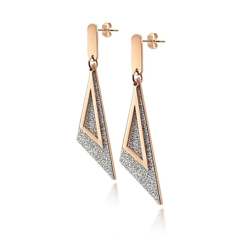 Rose Gold Sparkling Triangle Design Stainless Steel Mate Woman Anti-rust Popular Sweet Style Female Earrings Gift Jewelry