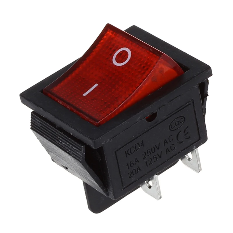 Rocker Switch Red Light 4 Pin DPST ON/OFF Snap in Rocker Switch 15A/250V 20A/125V AC 28x22mm 4 Pin Double Pole Single Throw