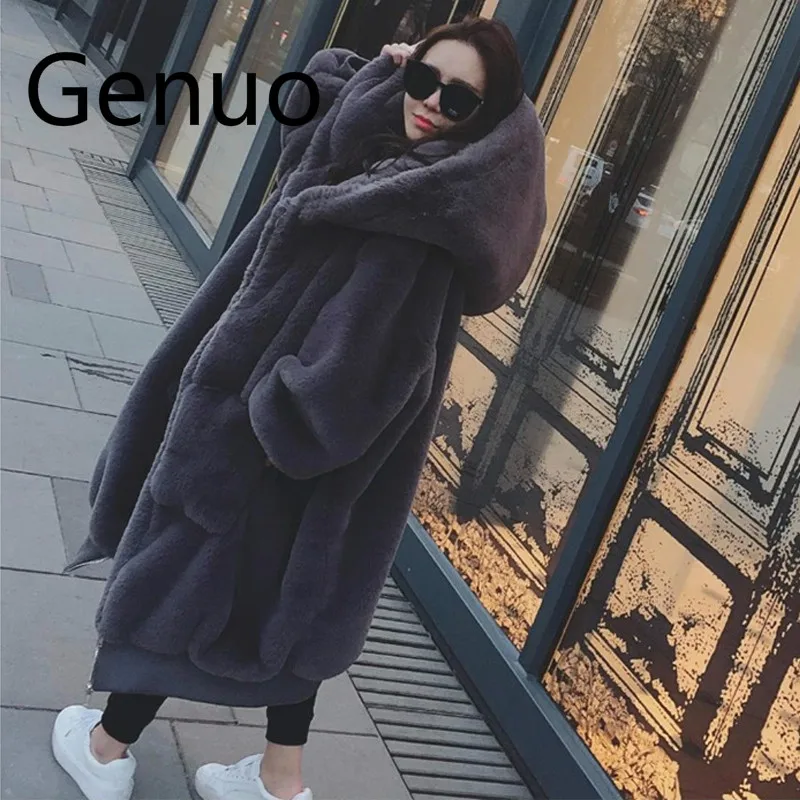 

Winter Faux Fur Coat Women Long Warm Faux Fur Jacket Coat Casual Hoodies Loose Pocket Coat Outwear casaco feminino