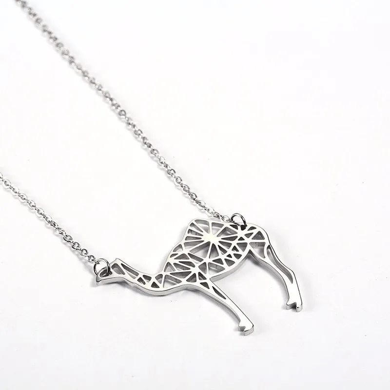 Fashion Stainless Steel Camel Animal Simple Silhouette Shaped Pendant Necklace Jewelry Desert Gift