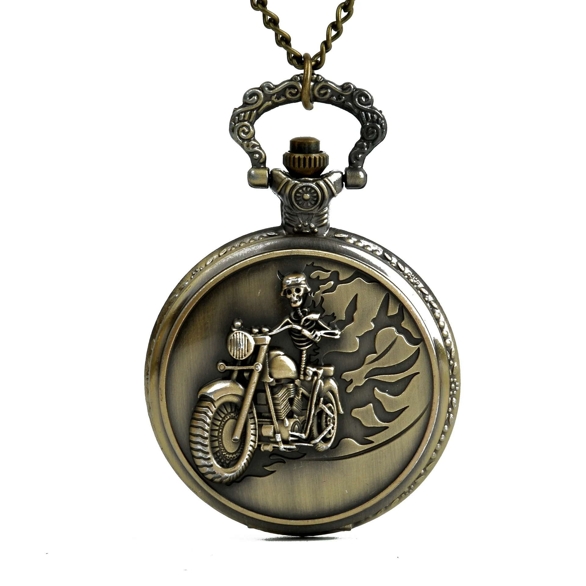 

9009 Old Antique Bronze Skull Design Riding Motorcycle Chain Pocket Watch For Grandpa And Dad As The Greatest Gifts