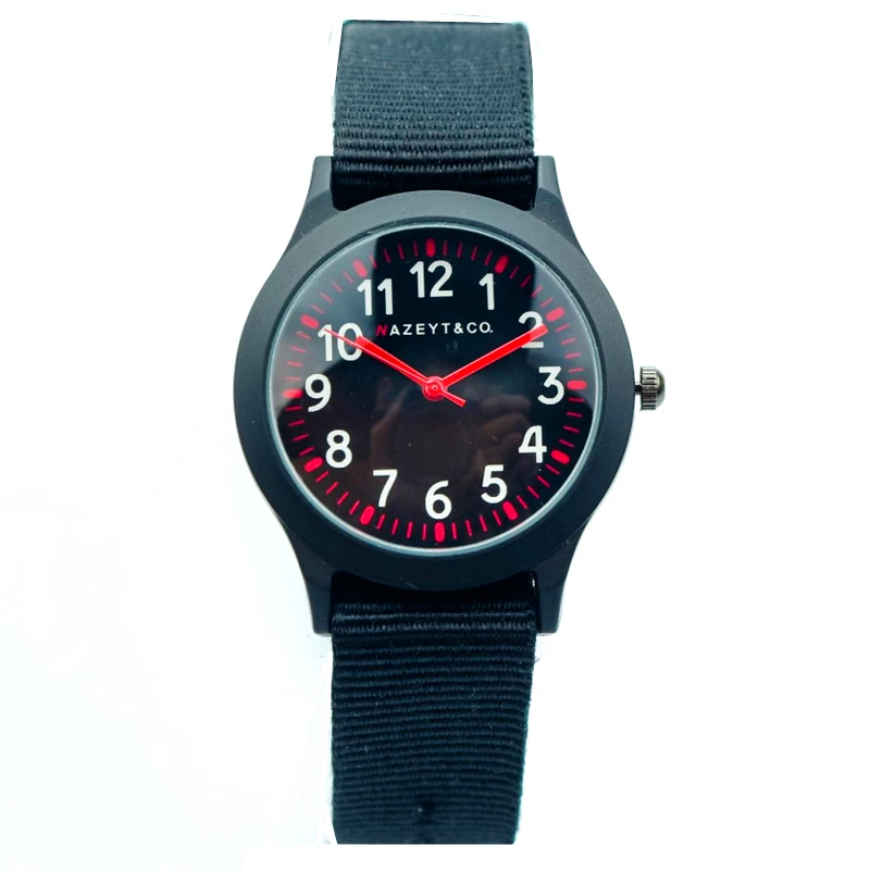 Montre à quartz avec bracelet en nylon noir pour enfant, accessoire de sport pour garçon et fille, cadeau de couleur