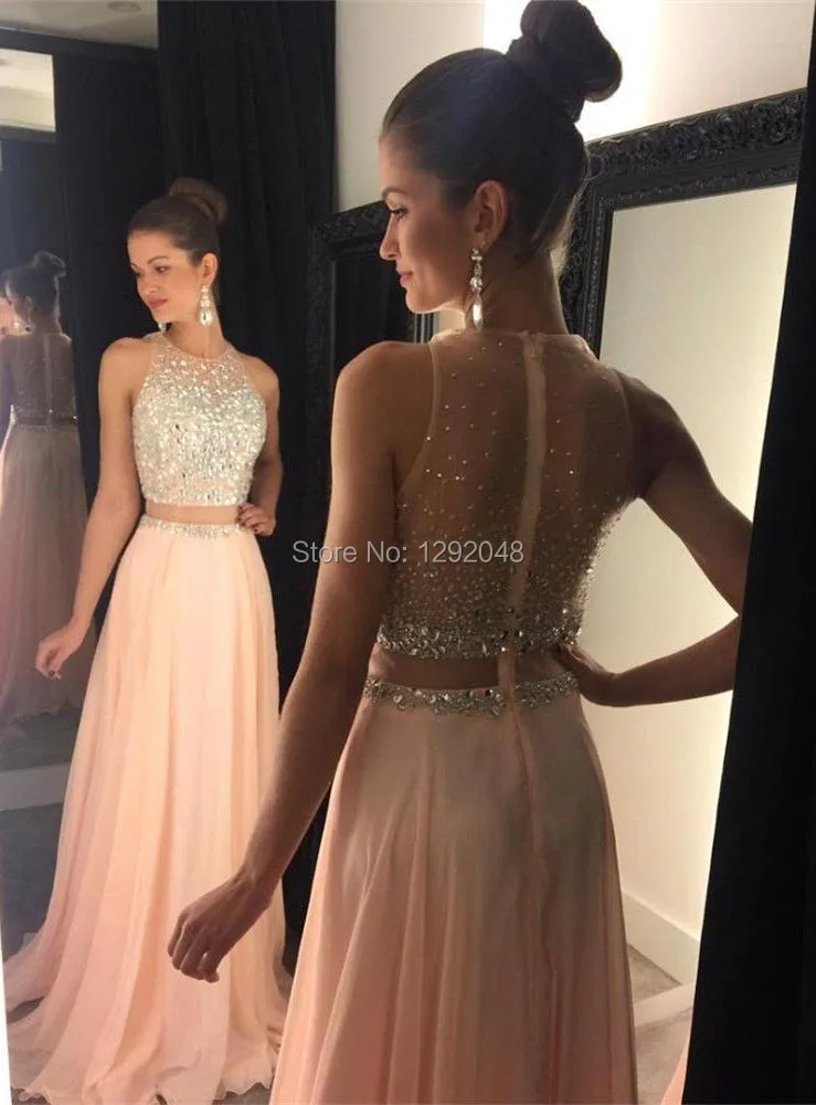 Bridesmaid Dress, 2 piece, party dress, prom dress, crystal beaded, bare back, D021