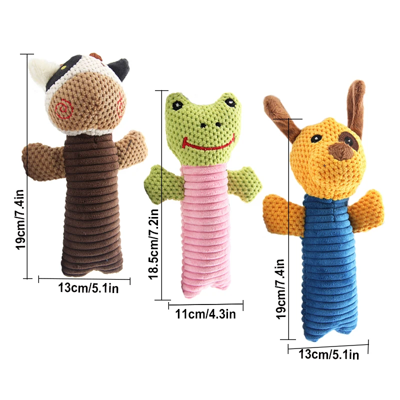 Cartoon Animals Squeak Dog Toys Puppy Cat Plush Chew Toys Tooth Cleaning Interactive Sound Toy For Small Dogs Teddy Chihuahua