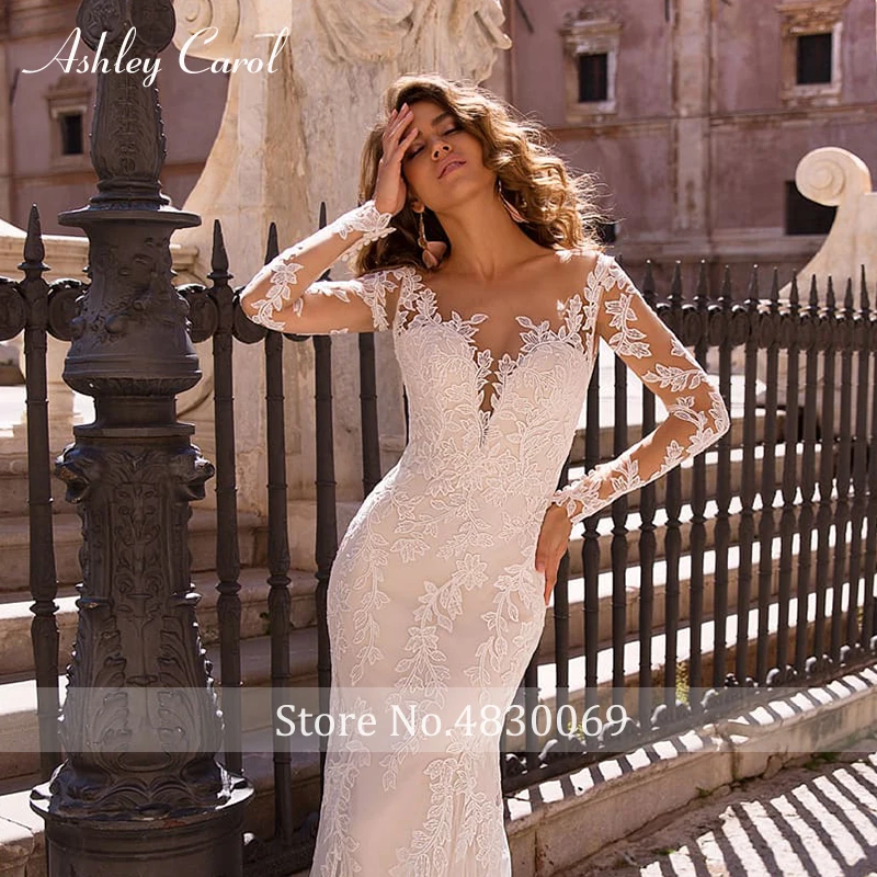 أشلي كارول حورية البحر فستان الزفاف ذيل قابل للانفصال 2 في 1 كم طويل مثير يزين فساتين العروس فستان زفاف عتيق