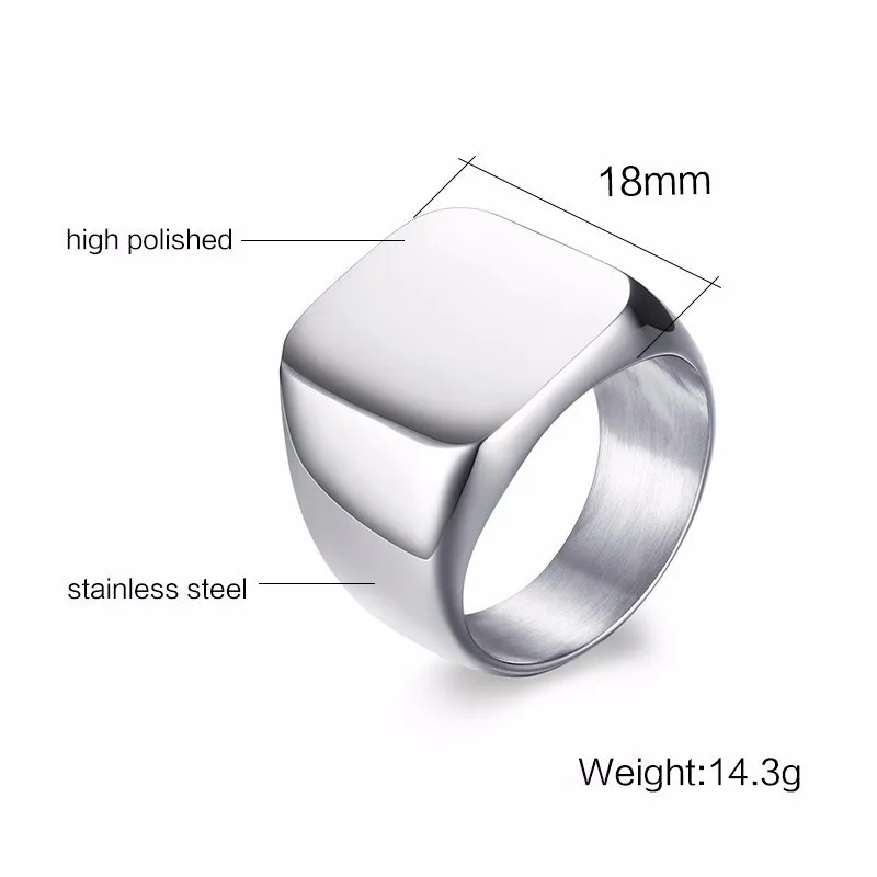 Vnox Free Personalized Stamp Ring For Men 18mm Stainless Steel Signet Band Fraternal Rings Gentleman Anel Custom Gift for Him