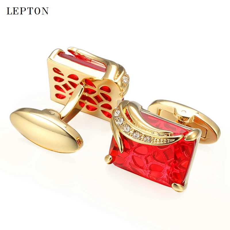 Low-key Luxury Glass Cufflinks for Mens Lepton Brand High Quality Square Crystal Cufflinks Shirt Cuff Links Relojes Gemelos