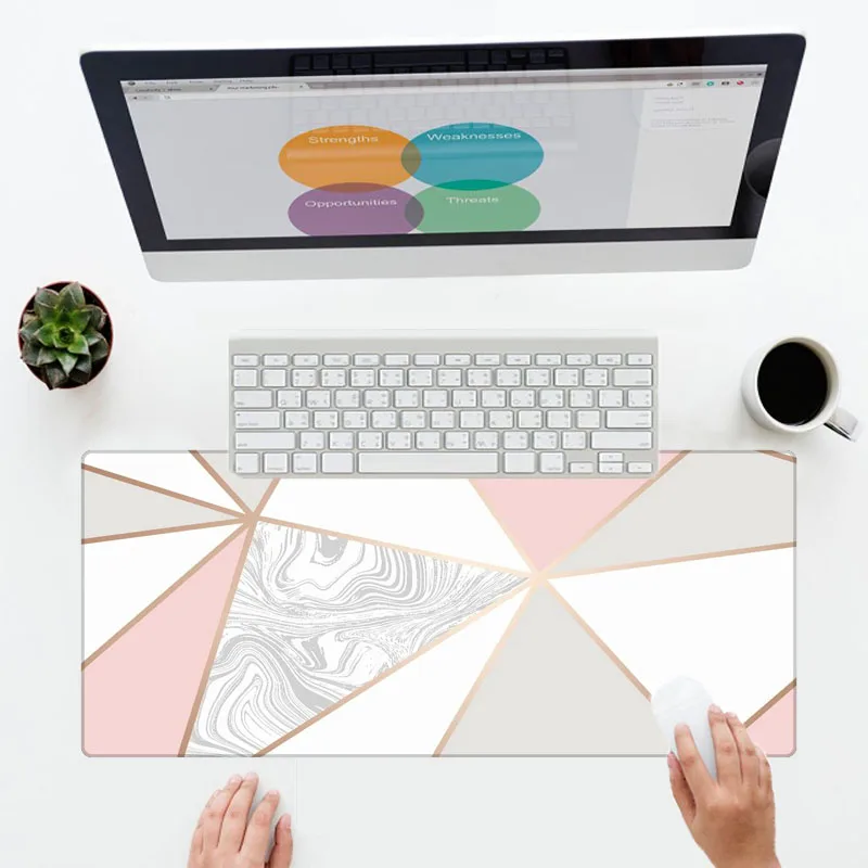 XGZ Fashion Gray White Pink Marble Floor Pattern Mouse Pad Office Desktop Decoration Mat Large Size Bluetooth Keyboard Pads