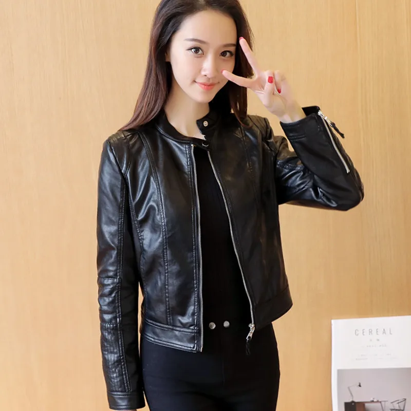 Women Spring Autumn Pu Leather Jacket Casual Slim Soft Moto Jacket Biker Faux Leather Jacket Female Coat Basic Streetwear