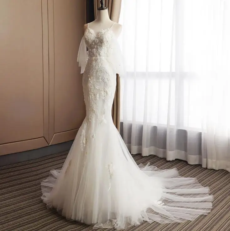 VENSANAC Beading Sweetheart Ren Hoa Appliques Mermaid Wedding Dresses Spaghetti Dây Đeo Tòa Train Backless Bridal Gowns