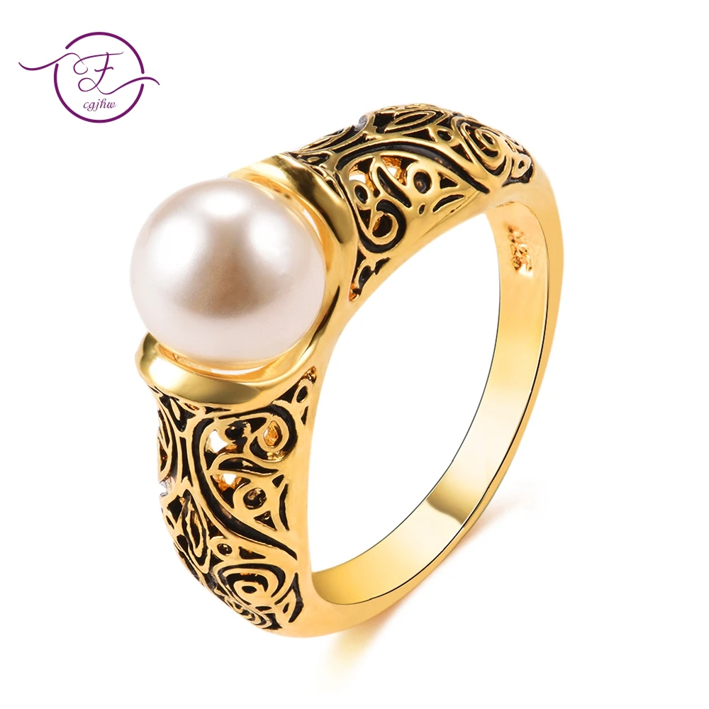 New Created Pearl Wedding Rings For Women Gold Color Jewelry Ring Engagement Party Fine Jewelry Female Anel Gifts Wholesale