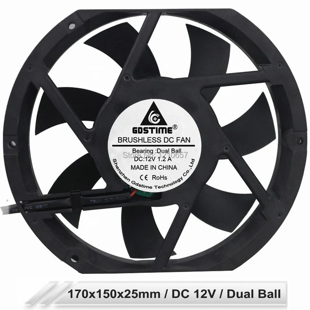 Gdstime 17225 172mm x 150mm x 25mm DC 12V Dual Ball Bearing Axial Industrial Cooling Fan