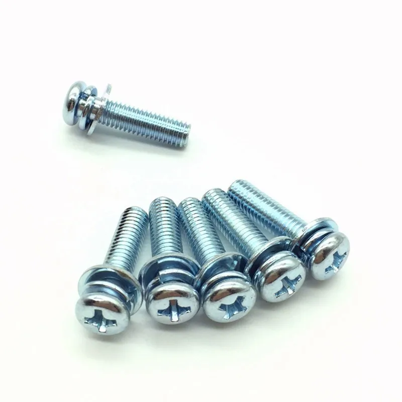 15/50pcs M2.5 M3 M4 Galvanized screw Phillips Pan Head Three Combination Screw Three screws with washer Blue white zinc plating