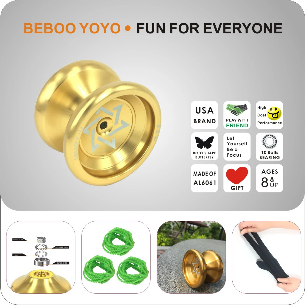 Cool Aluminum Professional YoYo Ball Bearing String Trick Alloy Gold Chinese Yo Yo Set