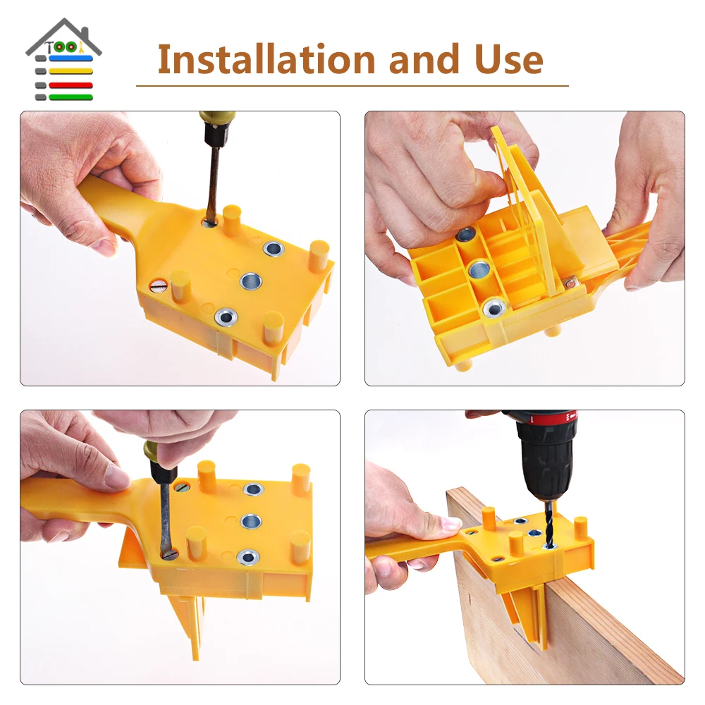 Wood Dowel Jig Kit 6 8 10mm Drill Guide Set with Wooden Pins Center Dowel Tenon Handheld Woodworking Quick Doweling Joints