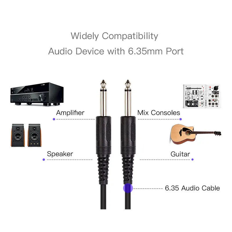 CHOSEAL 6.5mm Jack Audio Cable 6.35 Jack Male to Male Aux Cable For Stereo Guitar Mixer Amplifier Speaker Cable