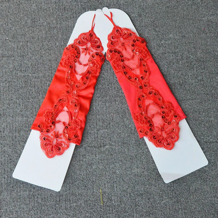 Flower Girl Gloves Wedding Dress Accessories White Children Long Gloves Without Finger Lace Gloves Suture Beads Sleeves D