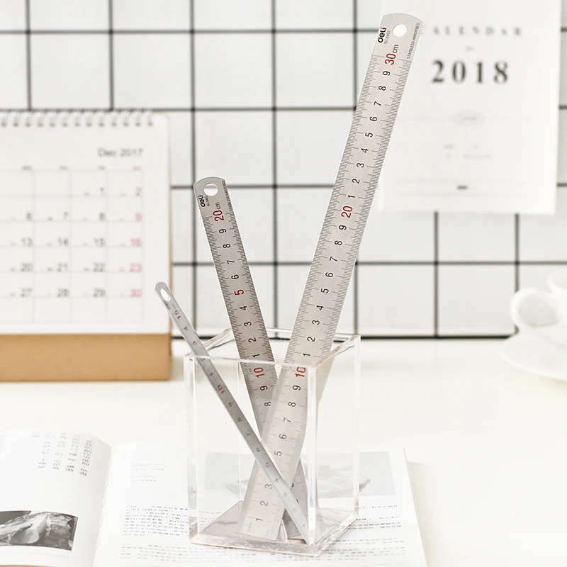 SIXONE 1 Pc Silver 15 / 20 / 30 Cm High Quality Steel Metal Ruler Functional Mapping Toolschool Office Provides Drawing Supplies