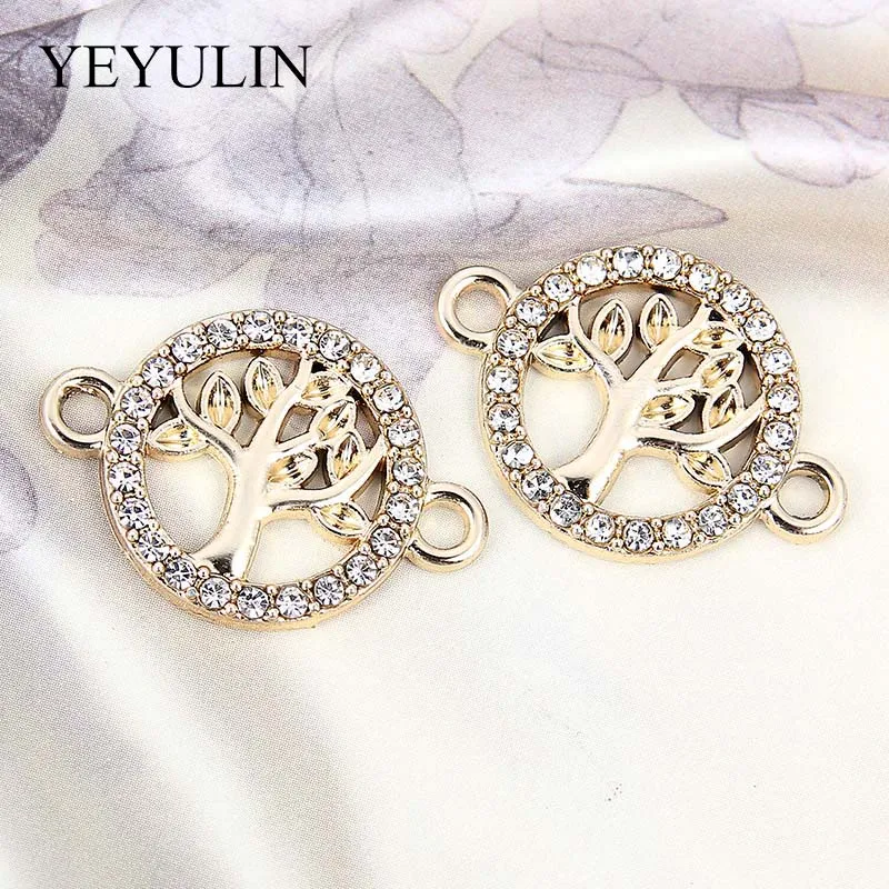 10 Pcs Gold Color Crystal Tree Of Life Pattern Alloy Connectors Bracelet Charms For DIY Pendant Necklace Jewelry Findings