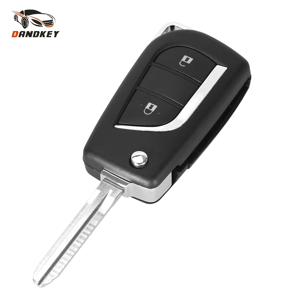 

Dandkey Folding Flip Remote Key Shell Case Fob 2 Button For Toyota Corolla EX TOY43 Blade Key Shell