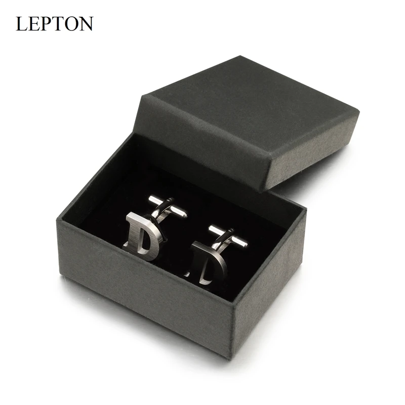 

Lepton Stainless steel Letters Cufflinks for Mens Black & Silver Color Letters D of alphabet Cuff links Men Shirt Cuffs Button